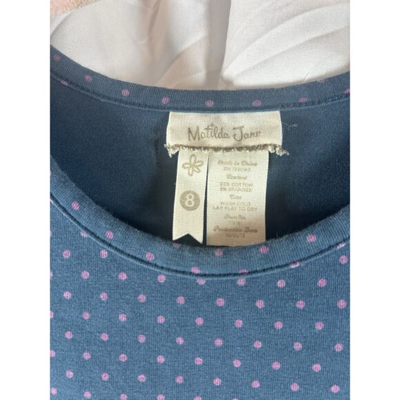 Matilda Jane Girls Blue Ruffle Polka Dot Shirt Size 8 sleeveless - Picture 2 of 5